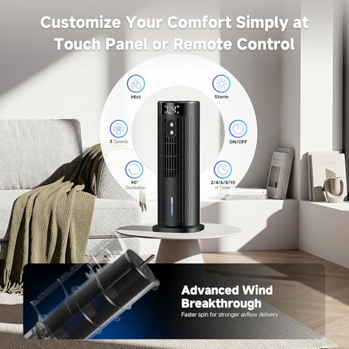 Mobile Klimaanlage, leise tragbare Klimaanlage, Luftkühler mit Ventilatorstufen, Timer, großvolumiger Wassertank, Klimaanlage für Schlafzimmer, Büro(Schwarz)-3