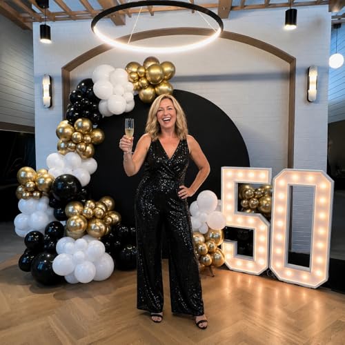 Image of Black Gold Balloons, 60 Packs 12 Inch Black White and Gold Latex Balloons Metallic Gold Black Confetti Balloon Party Decoration for Birthday Graduation Wedding Anniversary Baby Shower Father's Day