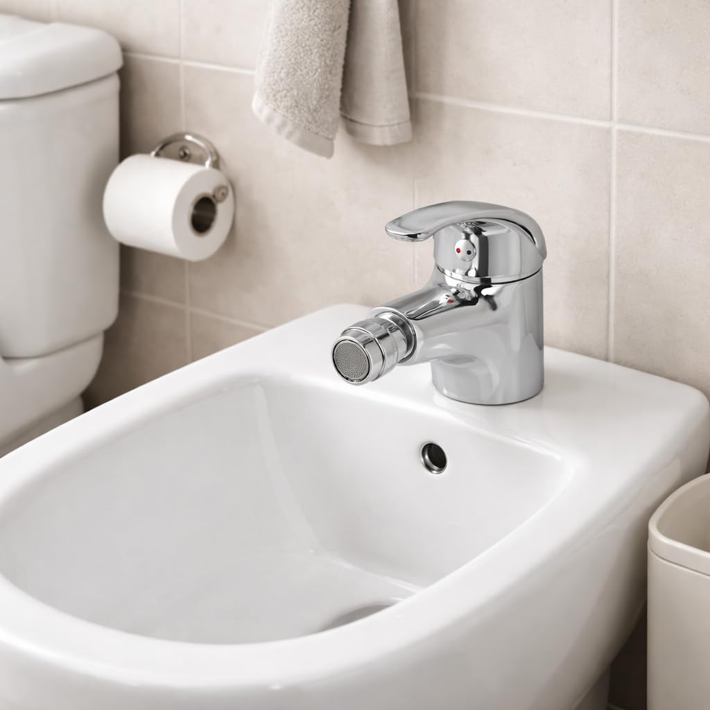 Monomando de Bidé 2 Aguas, Mezclador para Lavabo y Bidé, Diseño Cromado, Agua Caliente y Fría, Acabado Cromado