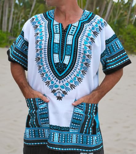 RaanPahMuang Brand Unisex Bright African White Dashiki Cotton Shirt2