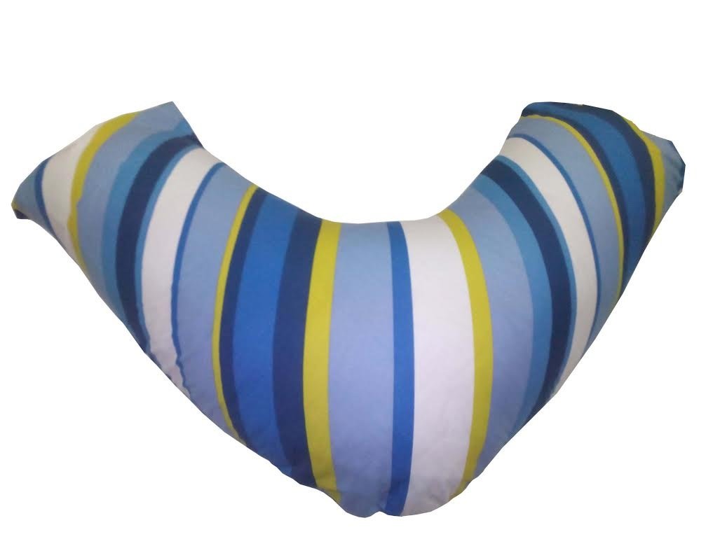 Rayyan Linen Stripes Blue White Percale Yellow V Shape Pillowcase For Back & Neck Support, Orthopedic, Pregnancy, Maternity, Nursing, Feeding, Relaxing Etc (Printed V Shape Pillowcase Only)