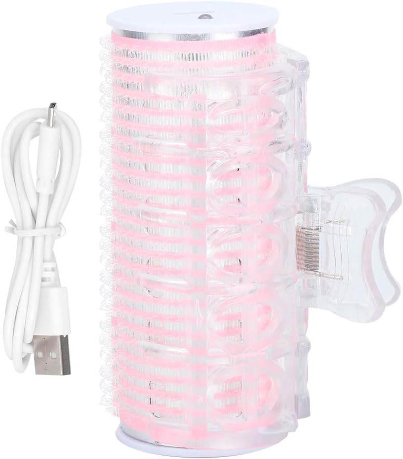 ANGGREK Hair Curler, Hot Rollers Single Heated Curlers Mini Large with Clip Air Drying USB for Curtain Bangs, Fringe, Short Medium Length Hair, Battery Operated, Pink