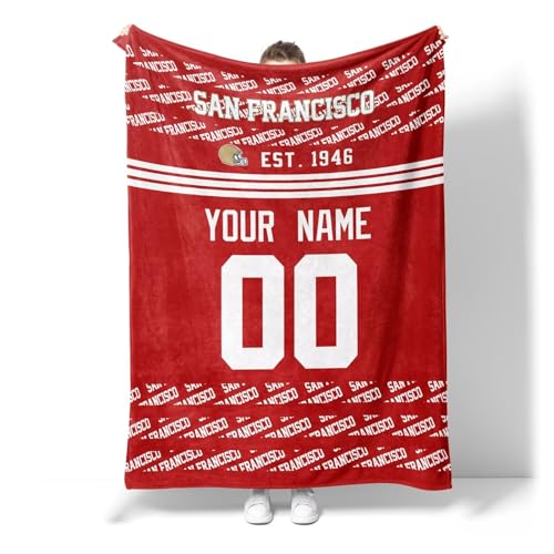 ANTKING San Francisco Throw Blanket Custom Name and Number Blanket for Men Women Boy Gifts