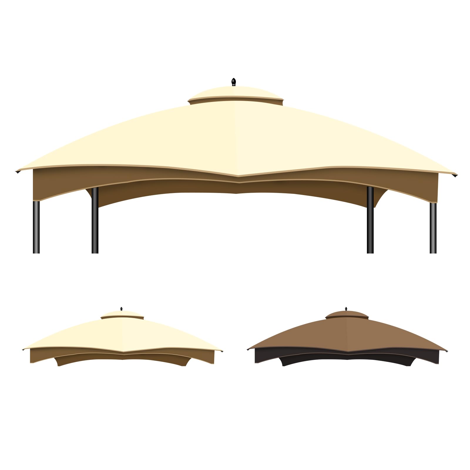 Replacement Canopy Top for Patio Gazebo (Off-White+Khaki): Waterproof & UV Protection, Fits Outdoor Garden and Backyard,