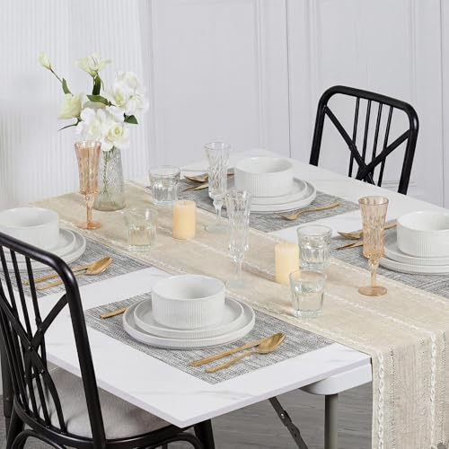 Image of E-far Stoneware Dinnerware Sets for 2, 6-Piece Plates and Bowls Sets, Chip & Scratch Resistant Ribbed Dish Set for Home Restaurant, Microwave & Dishwasher Safe, Speckled White