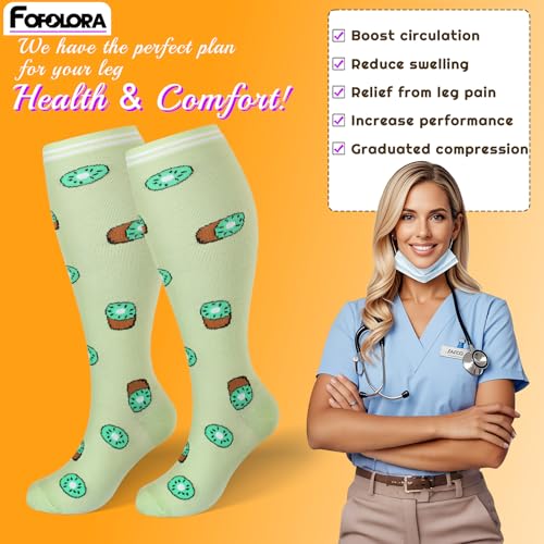Image of Plus Size Compression Socks for Women & Men 4 Pairs, Wide Calf Extra Large 20-30 mmHg Knee High Support Socks for Travel, Running, Nurse