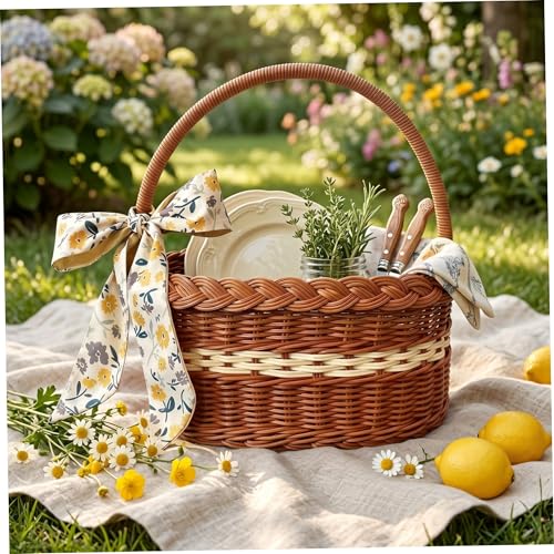 Cesta de picnic de mimbre artesanal de 11.8x8.7 pulgadas de alta calidad y elegancia 4