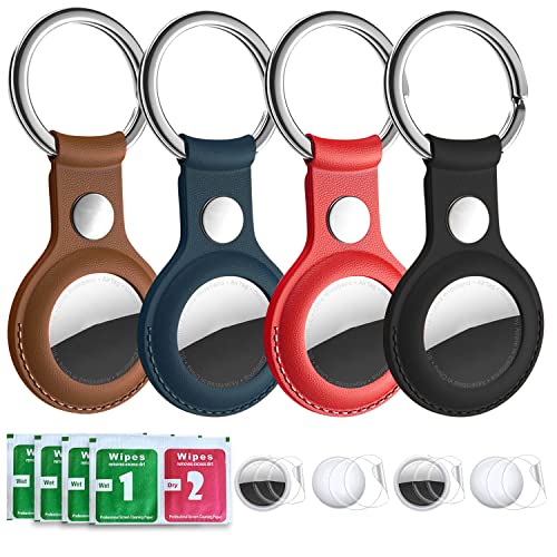4 Stück hülle Kompatibel mit Airtags, Anti Kratz Anti Tropfen Airtag Klebehüllen Halter Airtag Aufkleber Schutzhülle, zum Aufkleben des Tablet Fahrrad Haustier (Braun Blau Rot Schwarz) Cover