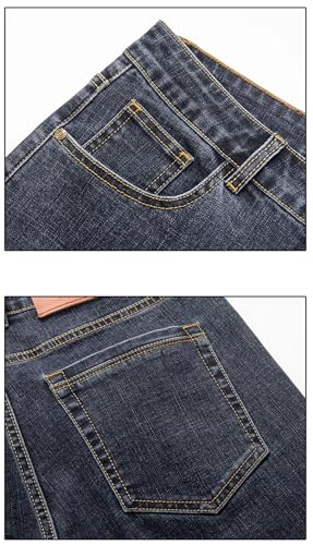 Hndudnff Men Tapered Slim Jeans with Pockets Straight Pants Business Casual Denim Trousers4