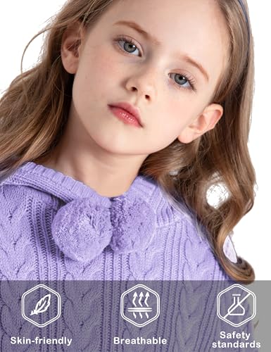 Image of BOBOYOYO Cape for Girls Hooded Cable Knit Poncho Sweaters Kids Shawl