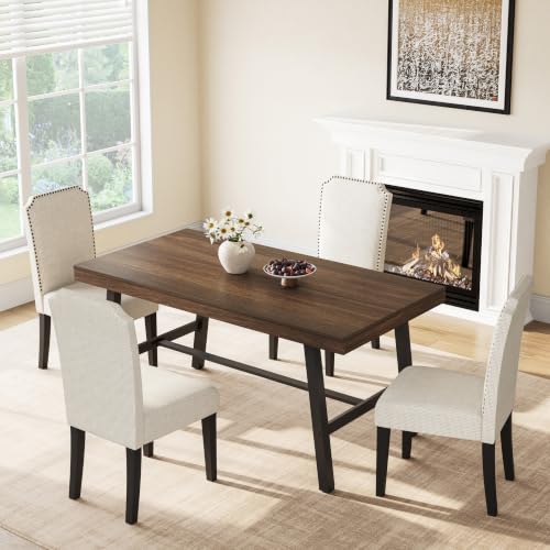 Image of GarveeHome Industrial Dining Table for 2-4, 55 inch Heavy Duty Rectangular Kitchen Table with 2 inchx2 inch Metal Legs, Small Space Dining Table for Kitchen, Dining Room (Brown, 55 inch Non-extendable)
