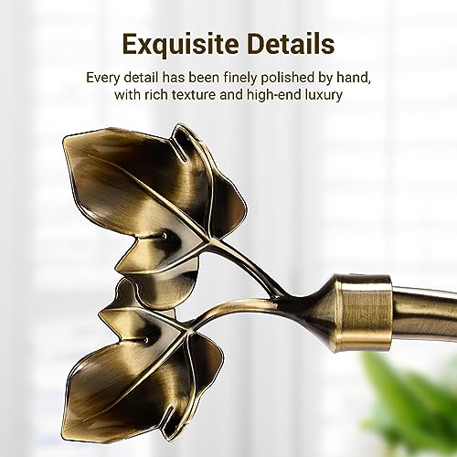 Image of HIKMLK 2pcs Handmade Leaf Curtain Tiebacks - Antique Brass Botanical Holdbacks & Side Holders, Brushed Metallic LacquerWall Mounted Pull Backs for Fresh Drapes Window Decor