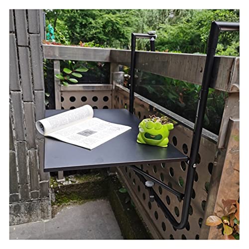 pujindu Klappbarer Hängetisch Im Freien, Balkontisch Hängedeck Geländer Tisch, Für Terrasse, Balkon Und Terrasse, Platzsparend (Farbe : Schwarz, Größe : 60x40cm/23.6x15.7in) Cover