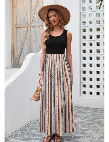 Image of Bluetime Women's Summer Boho Sleeveless Floral Print Tank Long Maxi Dress (S-3XL)