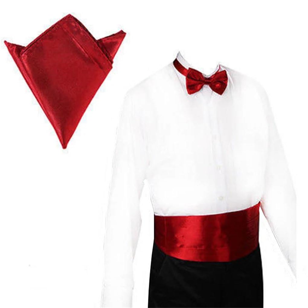 Set di fasce da uomo con fazzoletto quadrato e papillon, per smoking, matrimonio, cintura da cerimonia