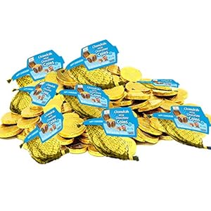 Hanukkah Chocolate Gelt, Milk Chocolate Coins, Kosher Certified Chanukah Coins, 0.42 oz each (Single, 8 Mesh Bags)
