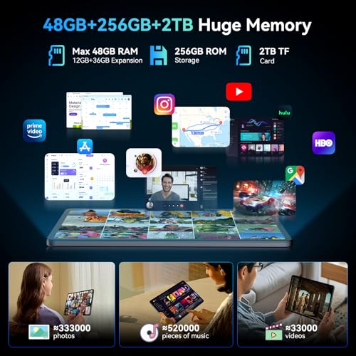Image of 2026 upgrated 12 inch Tablet, Android 16 Tablet with Keyboard, 2K QHD Display for High-Res Gaming /Art /Productivity,with Wideline, 48GB+256GB+2TB, 5G WiFi /Octa-Core /10000mAh /GMS /GPS-4-year Warranty