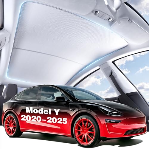 Image of Roof Sunshade for Tesla Model Y 2020-2025, Light Gray Light-Filtering Glass Roof Sun Shade, Heat Insulation No Sagging Sunroof Cover Accessories, Not Fit New Model Y Juniper, Light Filtering