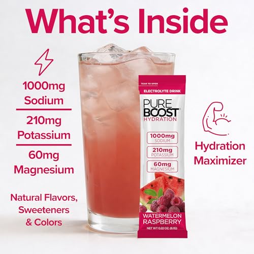 Image of Pureboost Sugar-Free Electrolyte Hydration Packets, Watermelon 14ct | Zero Calories, Fast Hydration Drink Mix with 1,000mg Sodium, Potassium & Magnesium