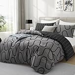 Hafaa King Size Duvet Cover Sets Soft Printed Bedding Set Brushed Microfiber Duvet Covers with Pillowcases (Black and Grey Wave 230x220 CM)