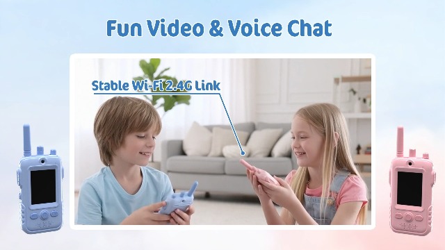 Talkie-walkie Vidéo Pour Enfants – écran, Caméra HD, Rechargeable – Portée Jusqu’à 400m – Avec Lampe Et Clip – Dès 3 Ans