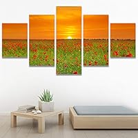 SIGNWIN 5 Panel Canvas Wall Art Modern Art Coastal Colorful Multicolor Photography Romantics Sunset for Home Decorations Ready to Hang - 60