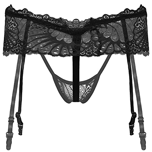 Men's Floral Lace Bikini Briefs Sissy Skirted Panties Lingerie Thong Underwear with Garters2