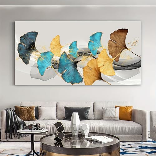 Toile abstraite moderne bleue et jaune AEFOUU 80x162 cm avec cadre intérieur pour décoration de salon