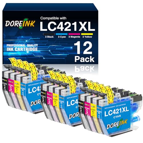 DOREINK LC421XL Patronen für Brother LC421 LC-421XLVAL Druckerpatronen Value Pack Kompatible mit Brother DCP-J1050DW DCP-J1140DW MFC-J1010DW LC421XL Schwarz Cyan Magenta Gelb 12-Pack