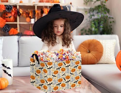 Image of Large Halloween Themed Candy Gift Boo Basket for Kids Baby Personalized Adults Storage Bin Fall Decor(Boo Bat Pumpkin Spooky)