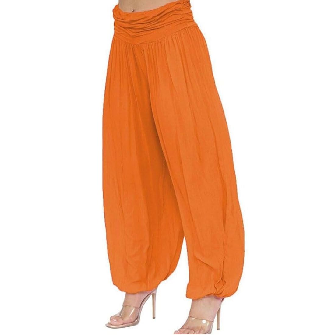 FAIRY BOUTIQUE Womens Italian Paisley Print Ali Baba Harem Baggy Trouser Ladies Lagenlook Casual Summer Wear Pleated Pants Orange