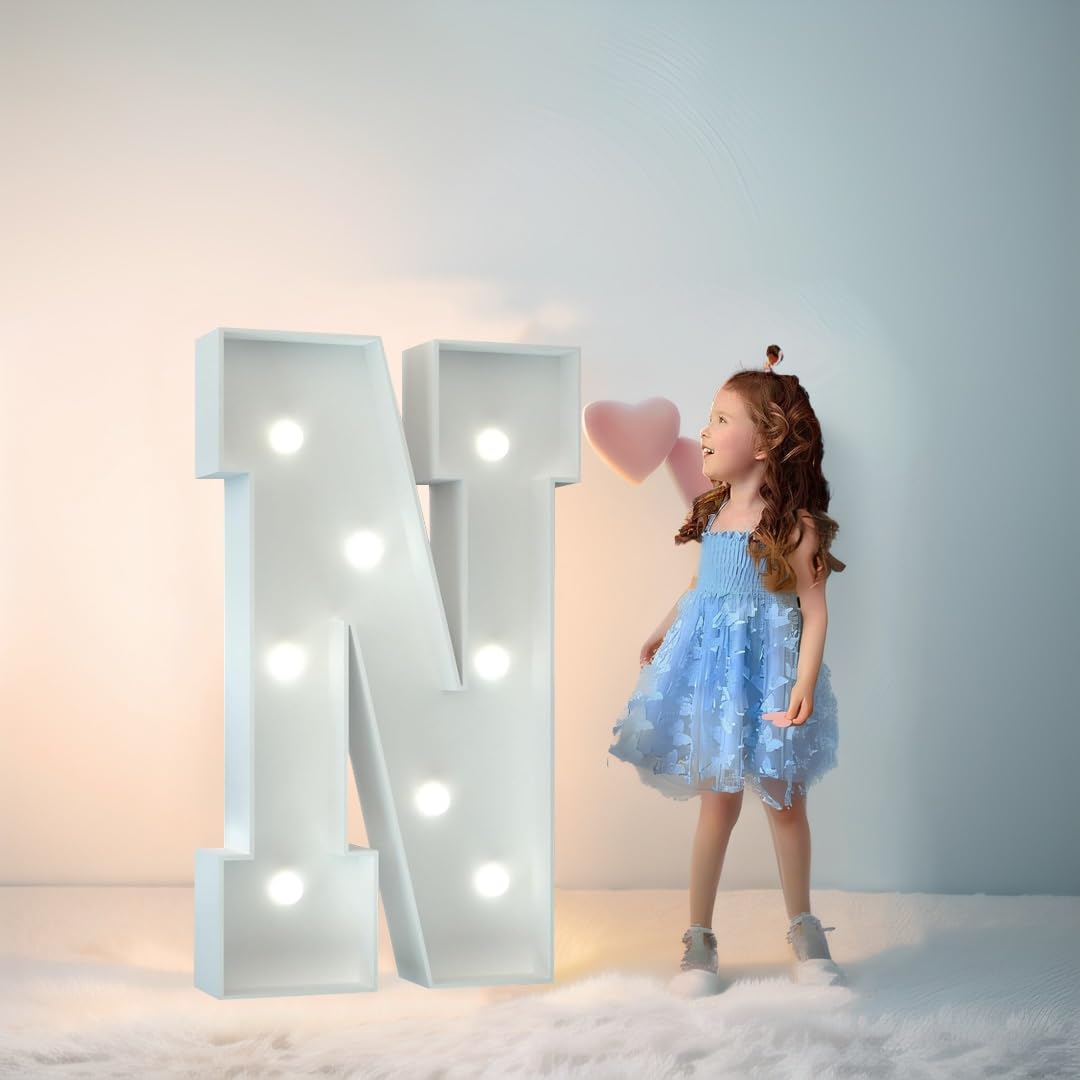 2.3FT/3.3FT/4FT Large Marquee Letters LED Light Up Sign White Light(Letter N,4FT/120CM)