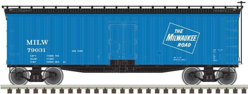 Atlas O Scale 40' Wood Reefer - 3-Rail - Milwaukee Road (Blue/Black/Ice) #79018