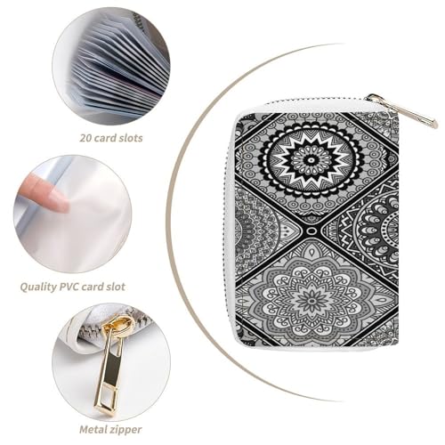 Women Leather Coin wallet, Key Change Organizer Zipper Card Holder Purse Clutch Pouch Pocket 4.5x3.15 in Print Motifs Tribal Mandala Floral Flower4