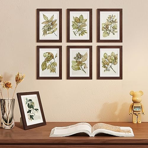 Image of upsimples 5x7 Picture Frame Set of 10, Display Pictures 4x6 with Mat or 5x7 Without, Multi Photo Frames Collage for Wall or Tabletop Display, Brown | Small Frame Fit 4x6 and 5 x 7 Photos, Wall or Tabletop Display, For Gallery Hallway Living Room, For Christmas Mother's Day