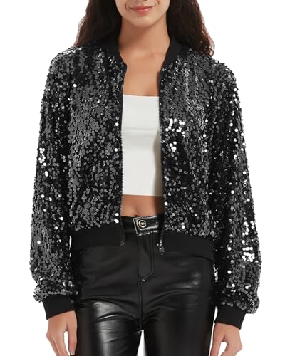 Women's Sequin Long Sleeves Zipper Jacket Coat Pilot Jacket Festival Carnival Glitter Jackets