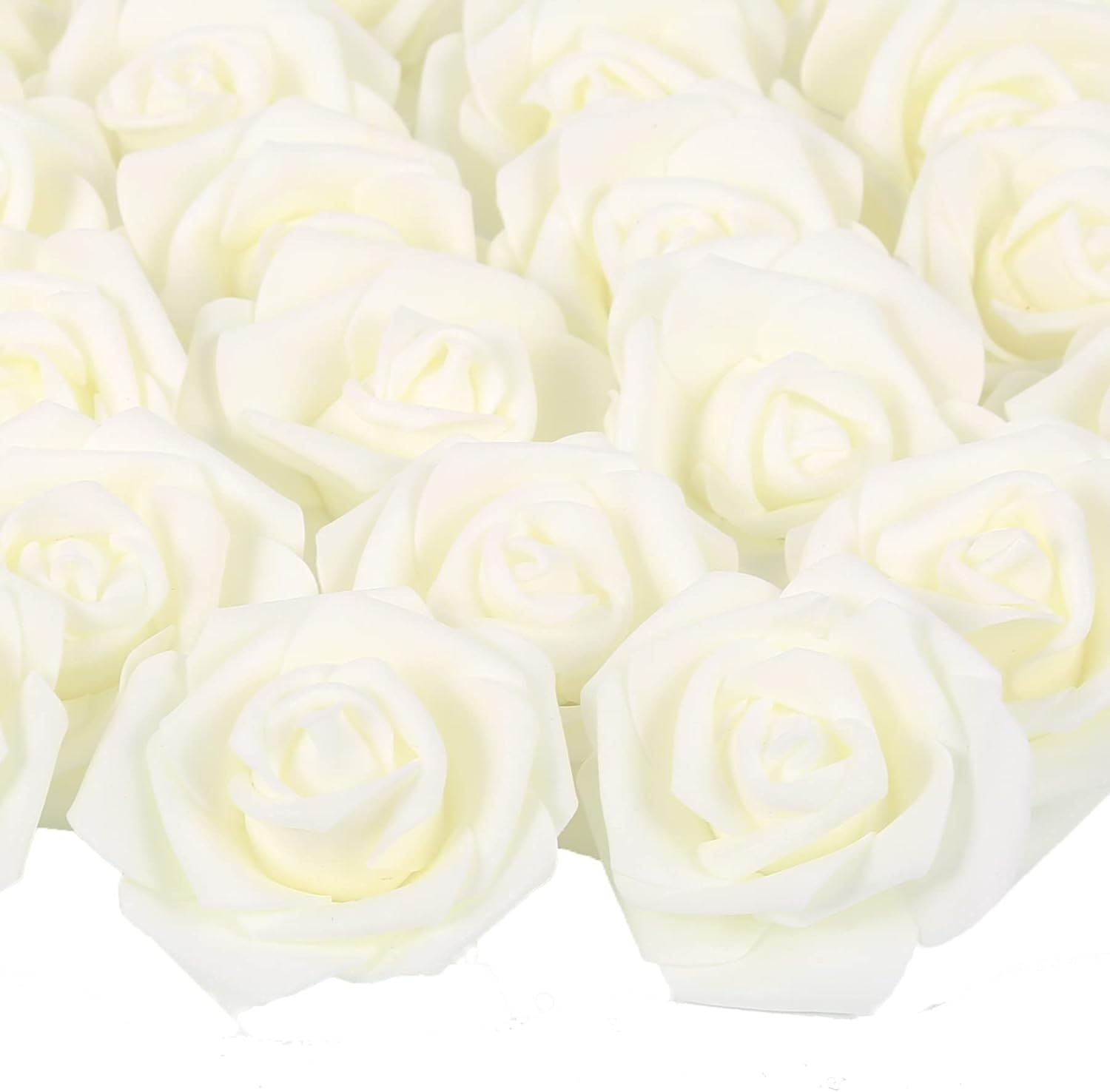 Artificial Rose Flowers, 100 pcs Foam Rose Bulk Ivory Fake flower heads for DIY Wedding Bouquets Rose Wall kissing balls Bridal Shower Centerpieces Arrangements Party Tables Decorations(Ivory) Pure Ivory