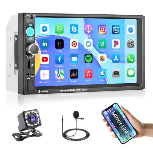 Hikity Autoradio 2 Din avec écran Tactile de 7 Pouces, Autoradio Bluetooth 2 Din avec Fonction de Sortie Vidéo Mirror Link Radio USB/AUX EQ SD SWC Caméra de Recul + MIC
