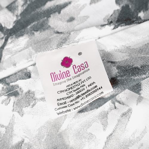 Image of Divine Casa Cotton King Size Bedsheet 275 x 275 cm | 210 TC Soft Breathable Pigment Twill Satin Bed Sheet with 2 Pillow Covers | Floral Printed Luxury Bedding Set | White & Grey