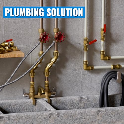 Image of SUNGATOR Push 1 /2 inch 90-Degree Elbow(5 PCS), 3 /4 inch Elbow(3 PCS), Brass, 8-Pack | Push to Connect Plumbing Fittings Set, for Pex Pipe, Copper, CPVC, with 2 Disconnect Clips