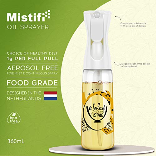 Image of Oliver Oil Sprayer /Mister, design for cooking, grilling, oil dispenser, Non-Aerosol for Olive Oil and Cooking oil, 12 ounces. (Salad Style)