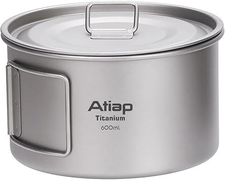 Ultralight Titanium Camping Pot with Lid, Portable Backpacking Cookware with Folding Handles, Lightweight Outdoor Cooking Pot for Hiking, Picnic, Survival, Camp Kitchen and Bushcraft