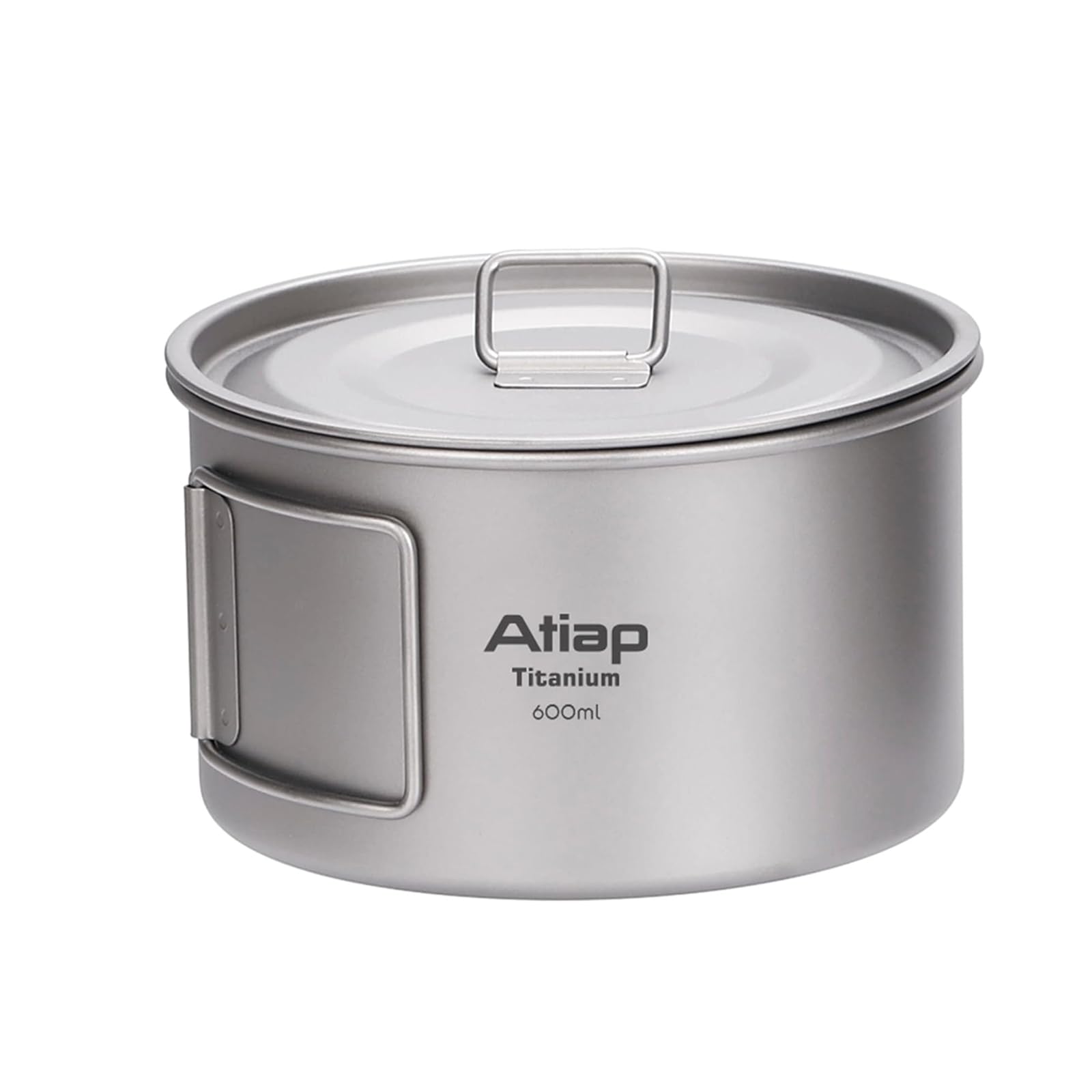 ATiAP Titanium Camping Pot with Lid, 600ml Ultralight Backpacking Cookware, Wide-Mouth Outdoor Cooking Pot with Foldable Handles for Wild Camping, Hiking, Bushcraft & Trekking (11cm x 6.7cm)