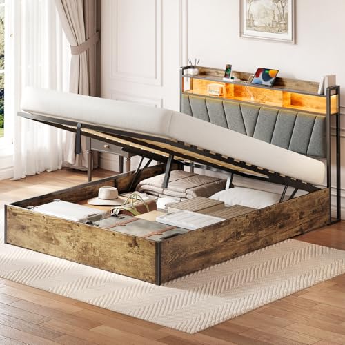Welzona Queen Lift Up Storage Bed Frames with Charging Station