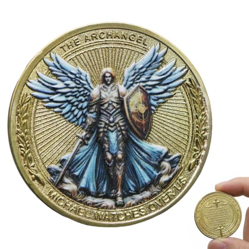 DBCEJF Moneda de Desafío del Arcángel San Miguel - Moneda Conmemorativa Dorada de Colección para Protección y Fe, Regalo Religioso Espiritual...