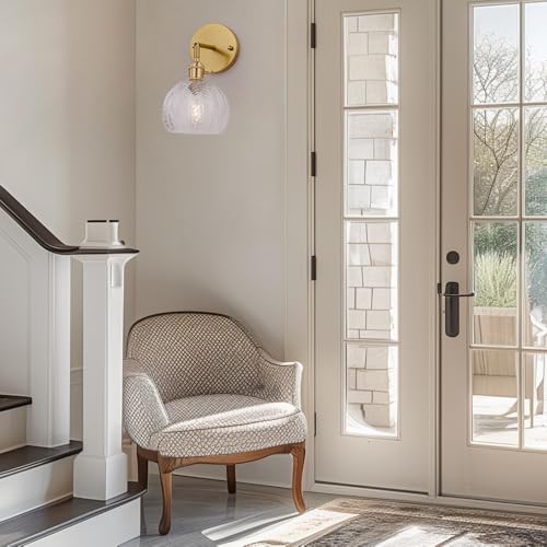 Image of Cerdeco Vintage Wall Sconce with Transparent Leaf Glass Shade,180Adjustable Arm and Golden Base,Modern Indoor Wall Light Lighting for Bedroom