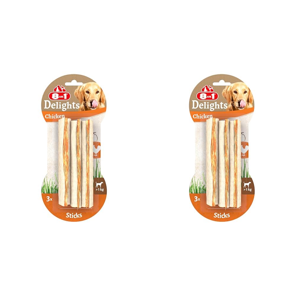 8in1 Delights Chicken Sticks - gesunde Kaustangen für Hunde, hochwertiges Hähnchenfleisch eingewickelt in Rinderhaut, 3 Stück (Packung mit 2)