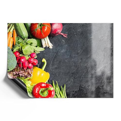 DEQORI Magnetfolie universal 30x21 cm (A4) | Motiv Schiefertafel mit Gemüse | Magnet Magnetmatte Kühlschrank | magnetisch beschreibbar Wochenplaner & Haushaltsplaner | Magnet-Schild Einkaufsliste