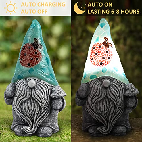 Suyorpe Garden Gnome Statue - Resin Gnomes Figurine -Outdoor Decorations -Solar Gnomes Garden Decorations -Spring Decor Patio Yard Lawn Porch, Ornament Gift (Ladybug Hat Gnome) #TOP4