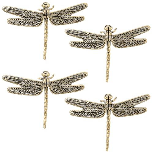 Set 4 Piezas Figuras Libélula Doradas de Metal